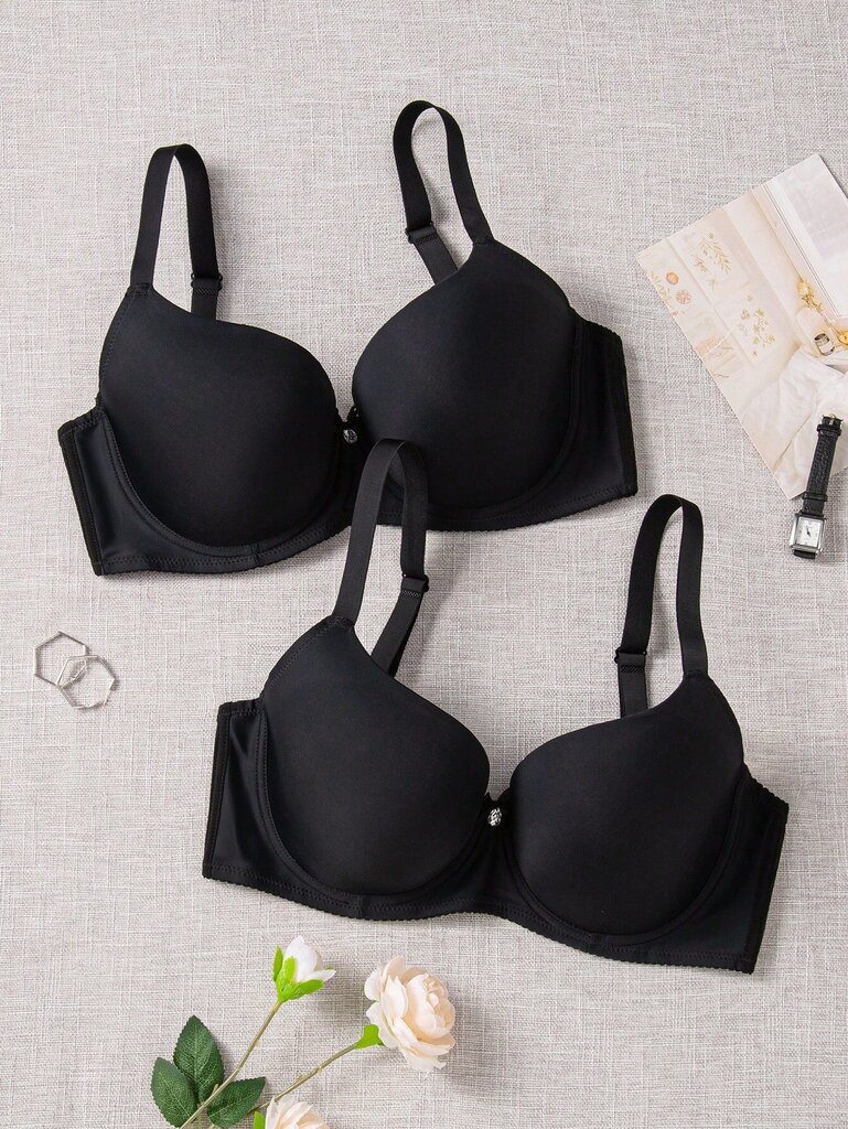 Plus 2kpl Solid Underwire Push Up Bra·Black·100D hinta ja tiedot | Naisten aluspaidat | hobbyhall.fi