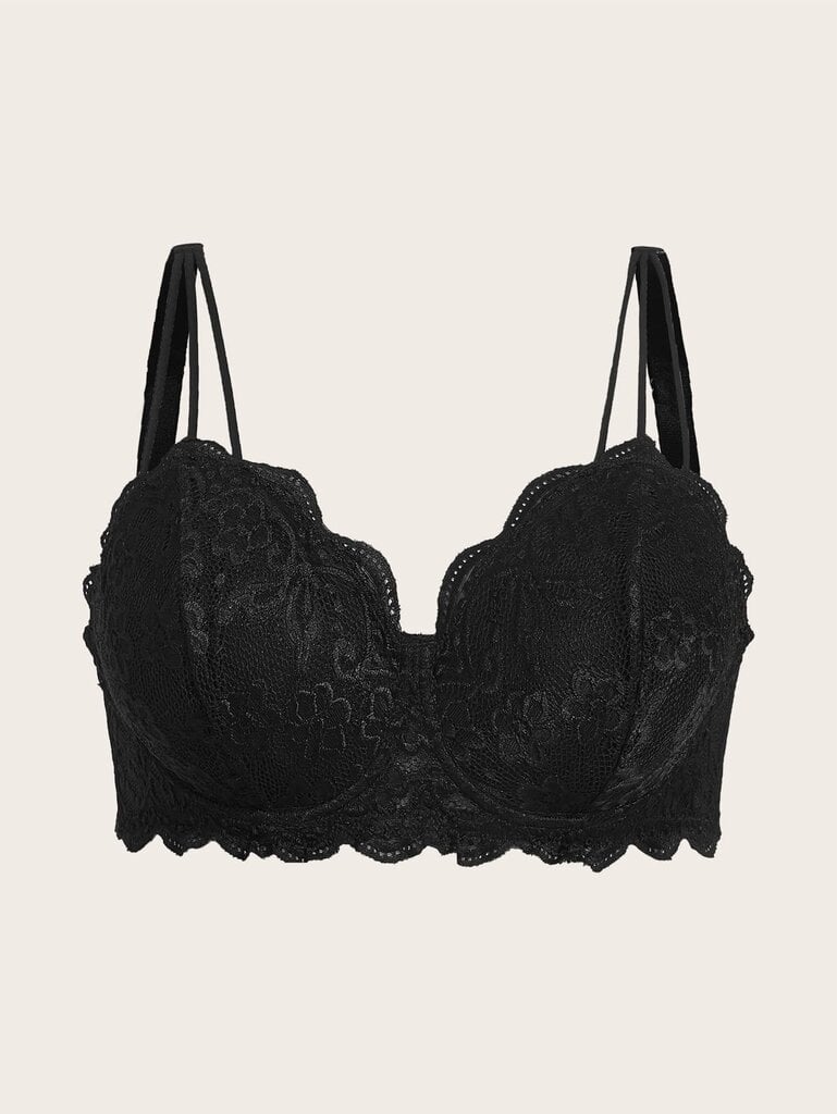 Plus Floral Lace Scallop Trim Underwire-rintaliivit alusvaatteet·musta·1XL hinta ja tiedot | Naisten aluspaidat | hobbyhall.fi