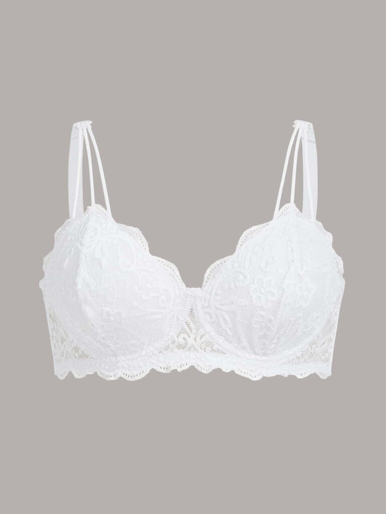 Plus Floral Lace Scallop Trim Underwire Bra Alusvaatteet·Valkoinen·4XL hinta ja tiedot | Naisten aluspaidat | hobbyhall.fi