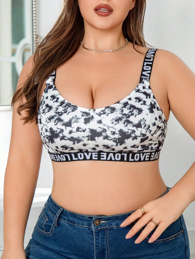 Plus-koon solmioväripainatus Bandeau Top·mustavalkoinen·4XL hinta ja tiedot | Naisten aluspaidat | hobbyhall.fi