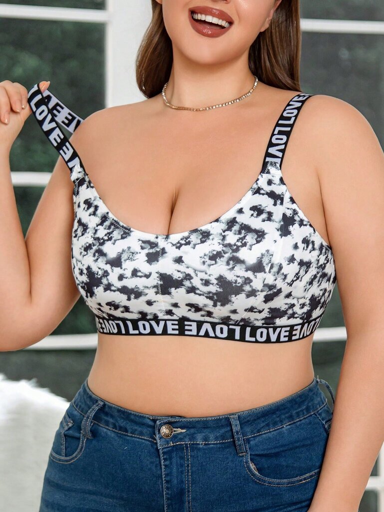 Plus-koon solmioväripainatus Bandeau Top·mustavalkoinen·4XL hinta ja tiedot | Naisten aluspaidat | hobbyhall.fi