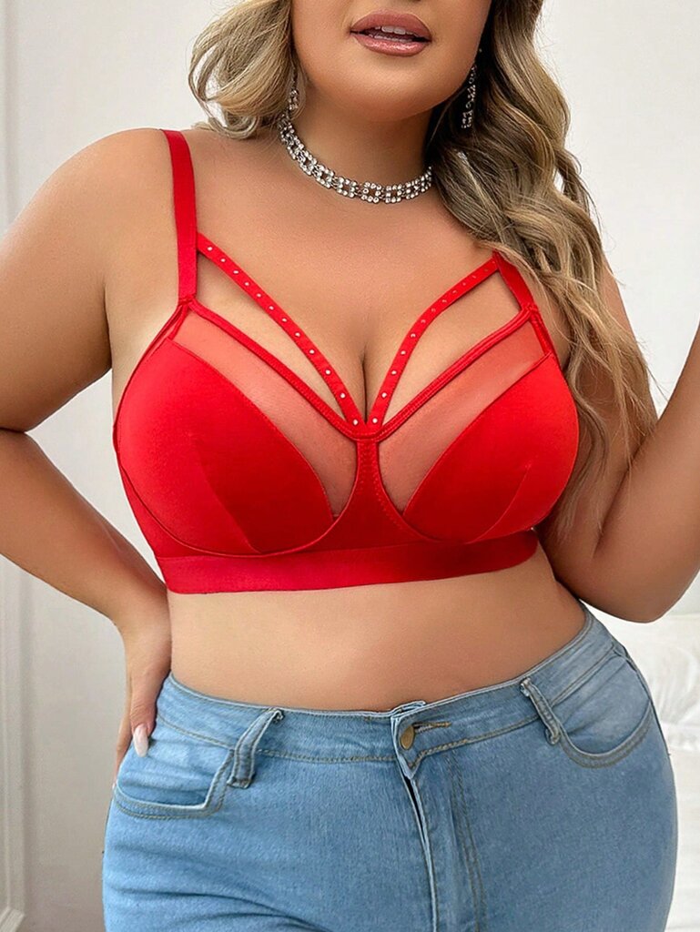 Plus Mesh Insert Cut Out Underwire Bra·Red·4XL hinta ja tiedot | Naisten aluspaidat | hobbyhall.fi