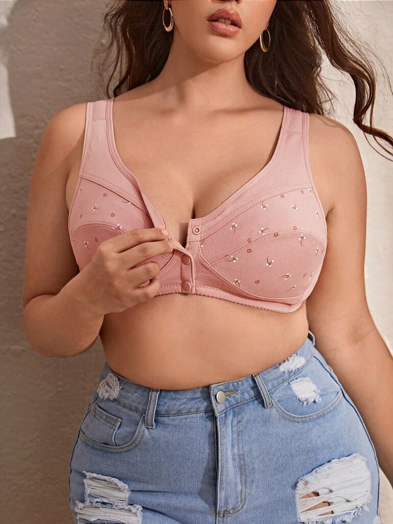 Plus kukkaprinttipainike edessä Bra·Coral Pink·4XL hinta ja tiedot | Naisten aluspaidat | hobbyhall.fi