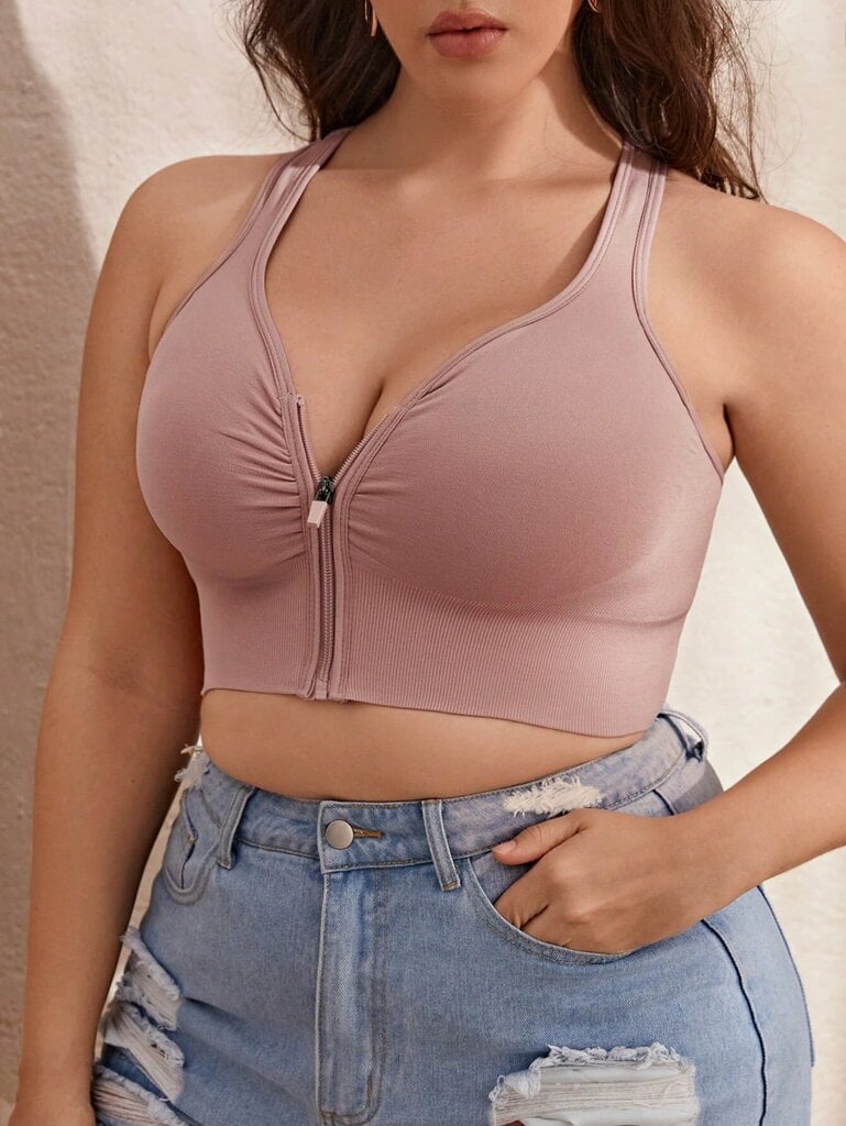 Plus Solid Zip edessä Bra·Dusty Pink·3XL hinta ja tiedot | Naisten aluspaidat | hobbyhall.fi