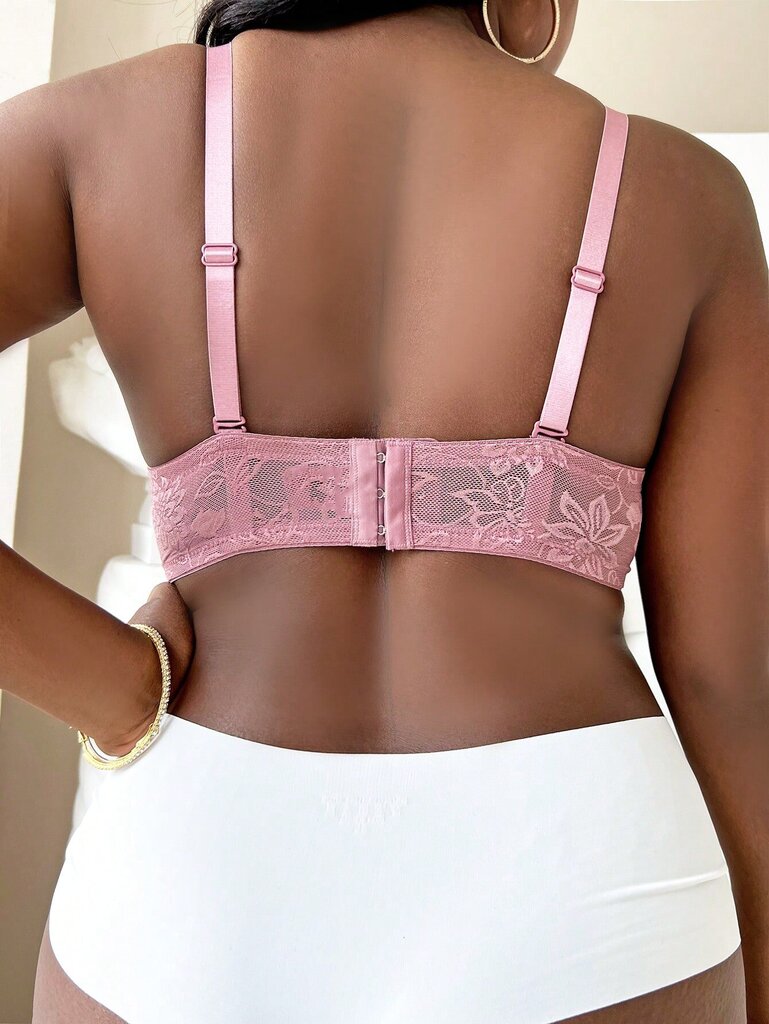 Plus kukkainen pitsirusetti edessä Underwire Bra·Dusty Pink·90C hinta ja tiedot | Naisten aluspaidat | hobbyhall.fi