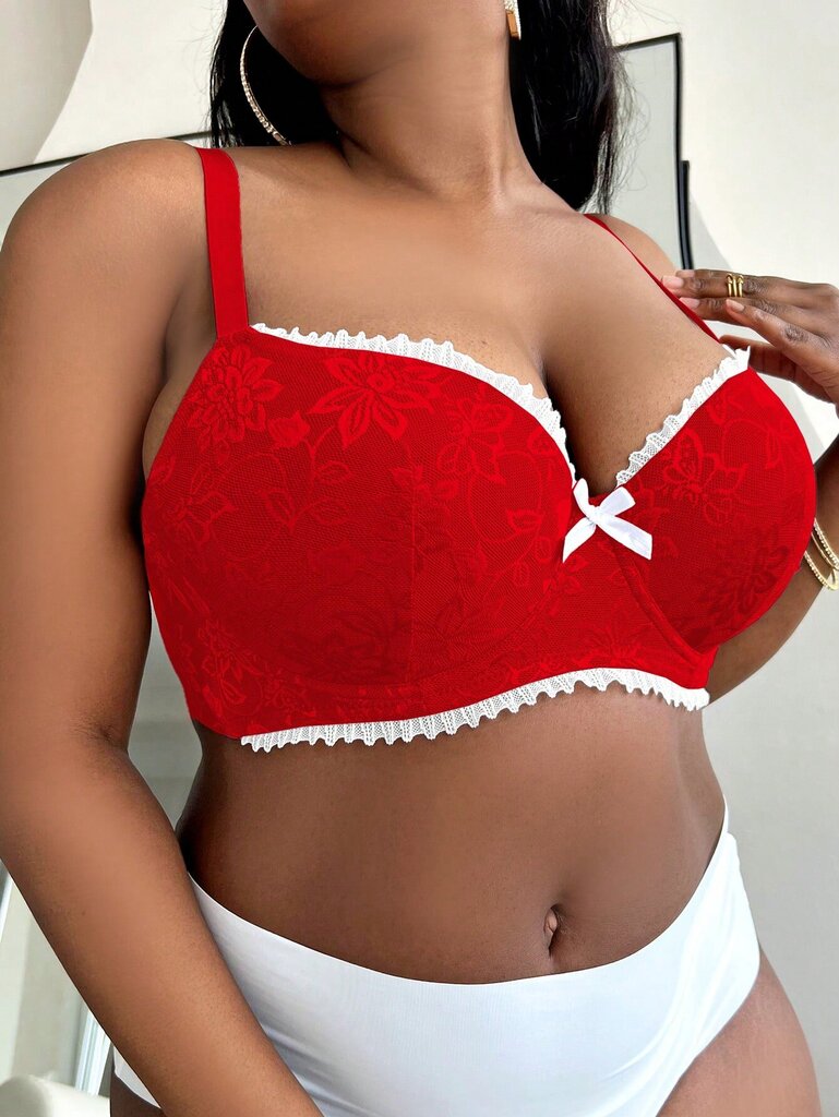 Plus kukkainen pitsirusetti edessä Underwire Bra·Red·100D hinta ja tiedot | Naisten aluspaidat | hobbyhall.fi