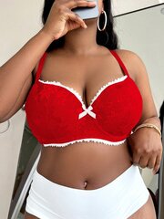 Plus kukkainen pitsirusetti edessä Underwire Bra·Red·95E hinta ja tiedot | Naisten aluspaidat | hobbyhall.fi