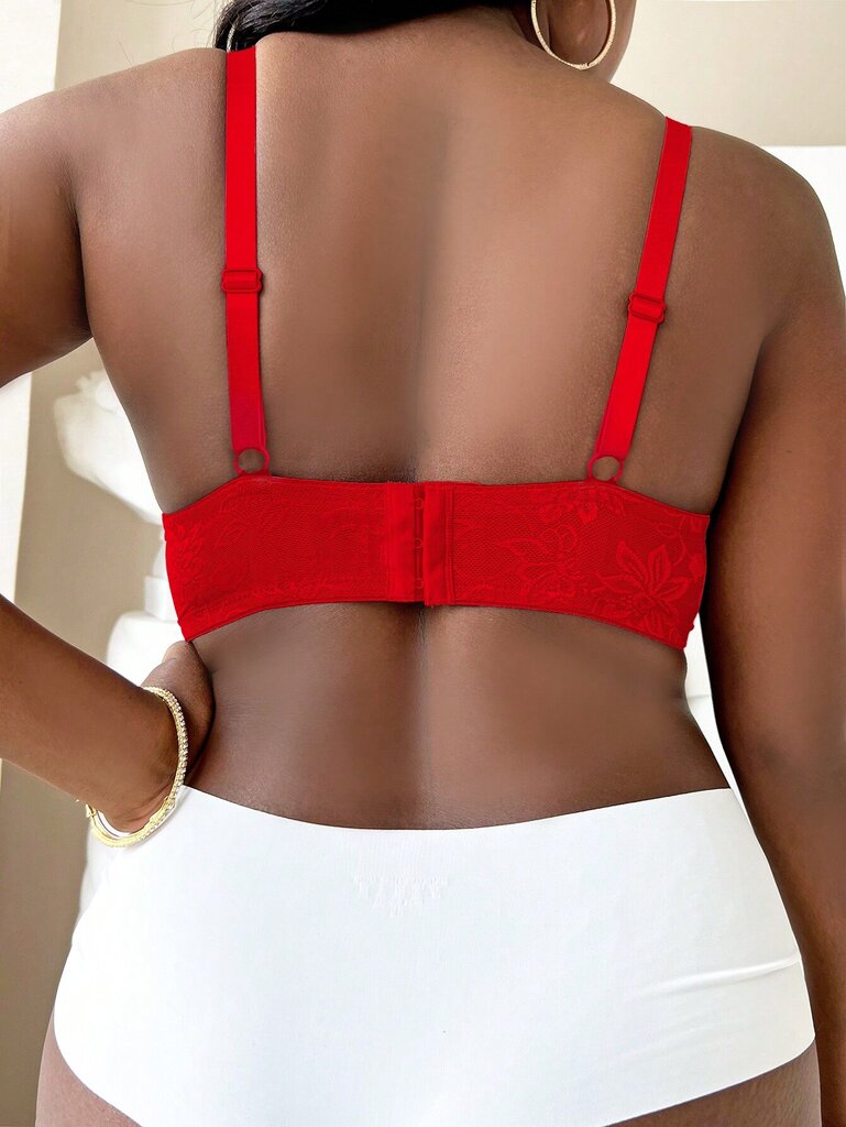 Plus kukkainen pitsirusetti edessä Underwire Bra·Red·95E hinta ja tiedot | Naisten aluspaidat | hobbyhall.fi