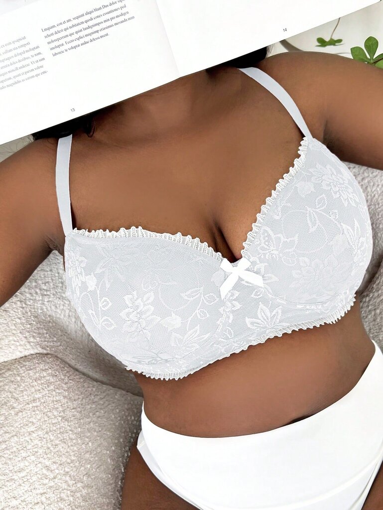 Plus kukkainen pitsirusetti edessä Underwire Bra·White·105C hinta ja tiedot | Naisten aluspaidat | hobbyhall.fi