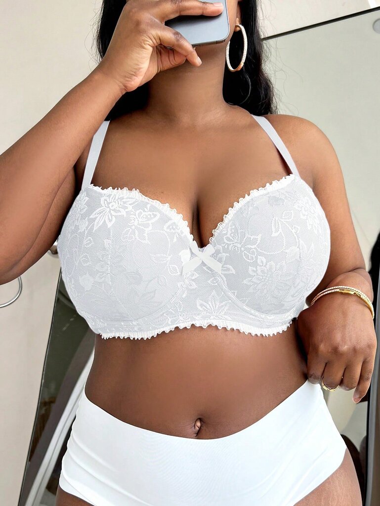 Plus kukkainen pitsirusetti edessä Underwire Bra·White·85C hinta ja tiedot | Naisten aluspaidat | hobbyhall.fi