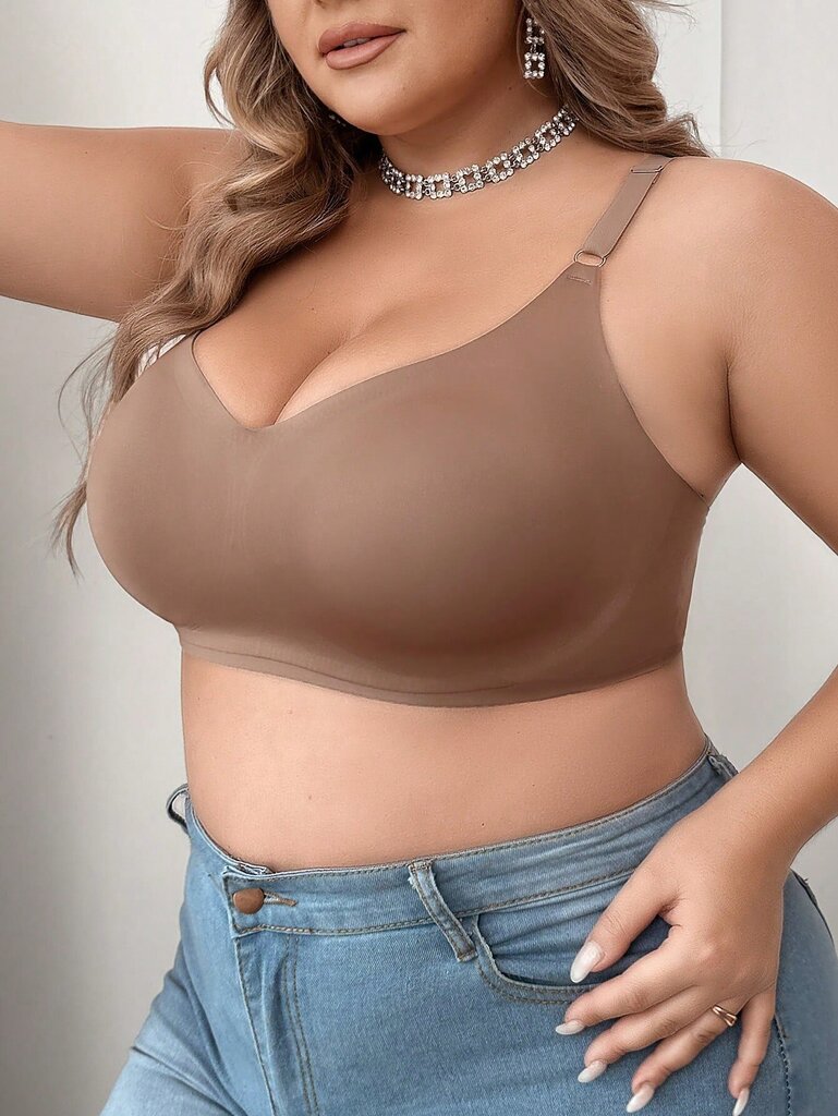 Plus Solid Wireless Bra·Coffee Brown·3XL hinta ja tiedot | Naisten aluspaidat | hobbyhall.fi