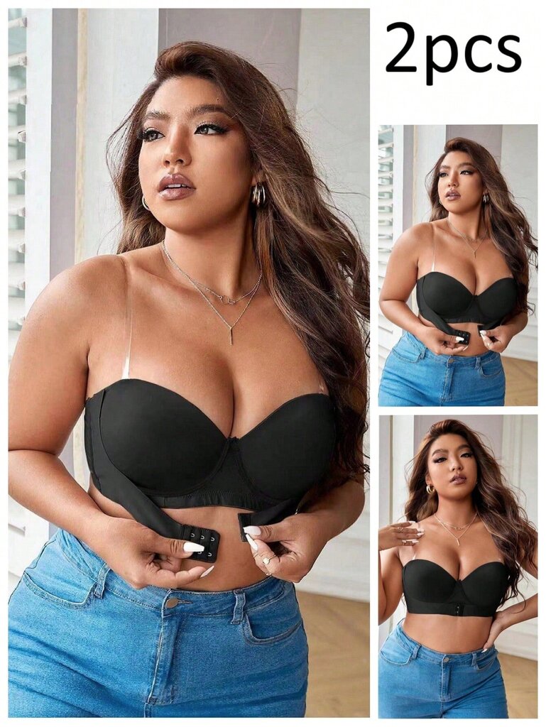 Plus 2kpl Underwire Push Up -rintaliivit 1 parilla läpinäkyvällä olkahihnalla·musta·105C hinta ja tiedot | Naisten aluspaidat | hobbyhall.fi