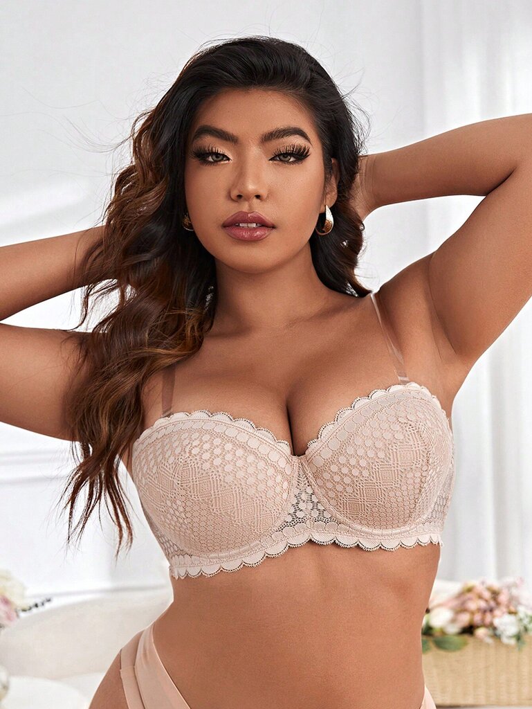 Plus Contrast Lace Scallop Trim Bra·Aprikoosi·105C hinta ja tiedot | Naisten aluspaidat | hobbyhall.fi