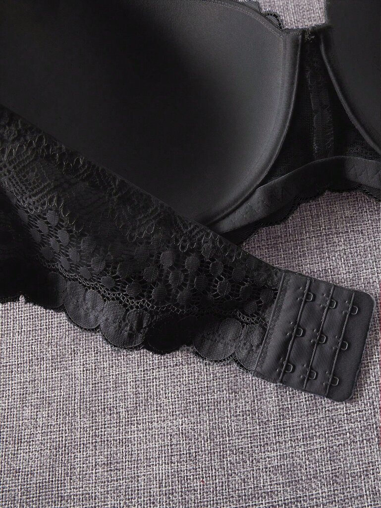 Plus Contrast Lace Scallop Trim Bra·Musta·90C hinta ja tiedot | Naisten aluspaidat | hobbyhall.fi