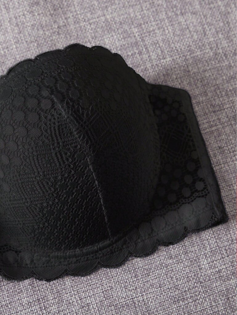 Plus Contrast Lace Scallop Trim Bra·Musta·90C hinta ja tiedot | Naisten aluspaidat | hobbyhall.fi