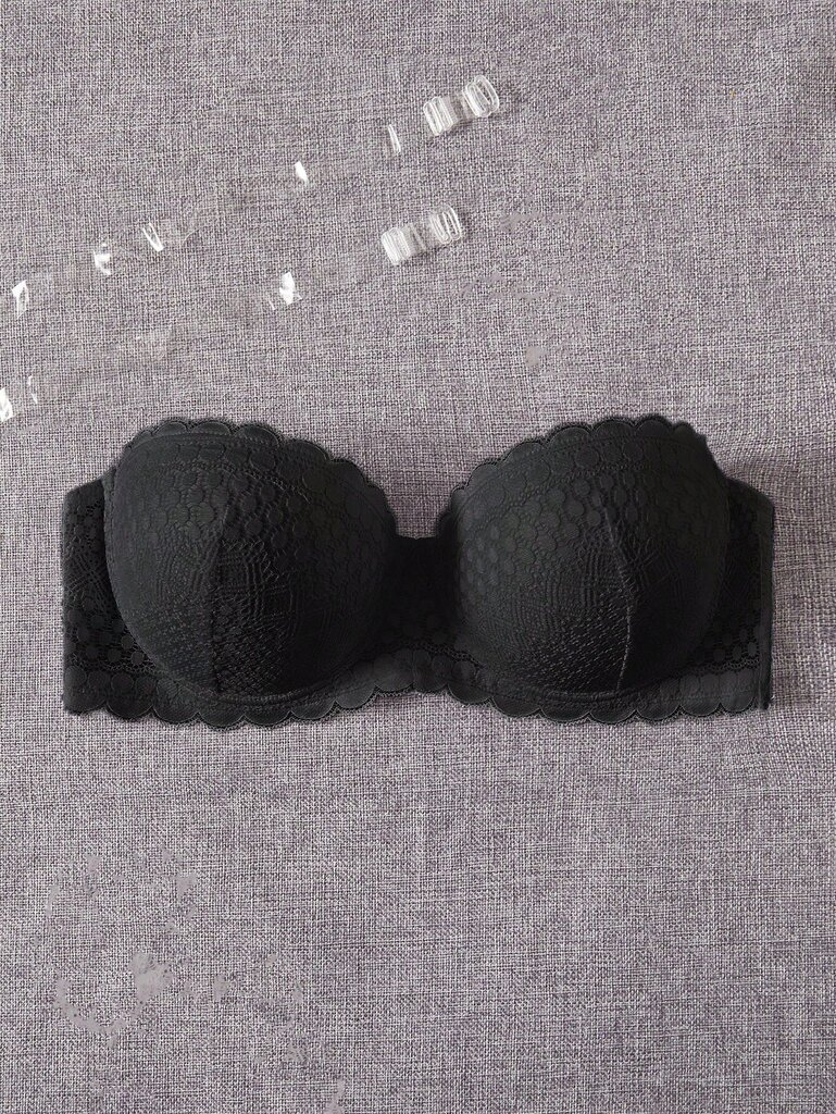 Plus Contrast Lace Scallop Trim Bra·Musta·90C hinta ja tiedot | Naisten aluspaidat | hobbyhall.fi