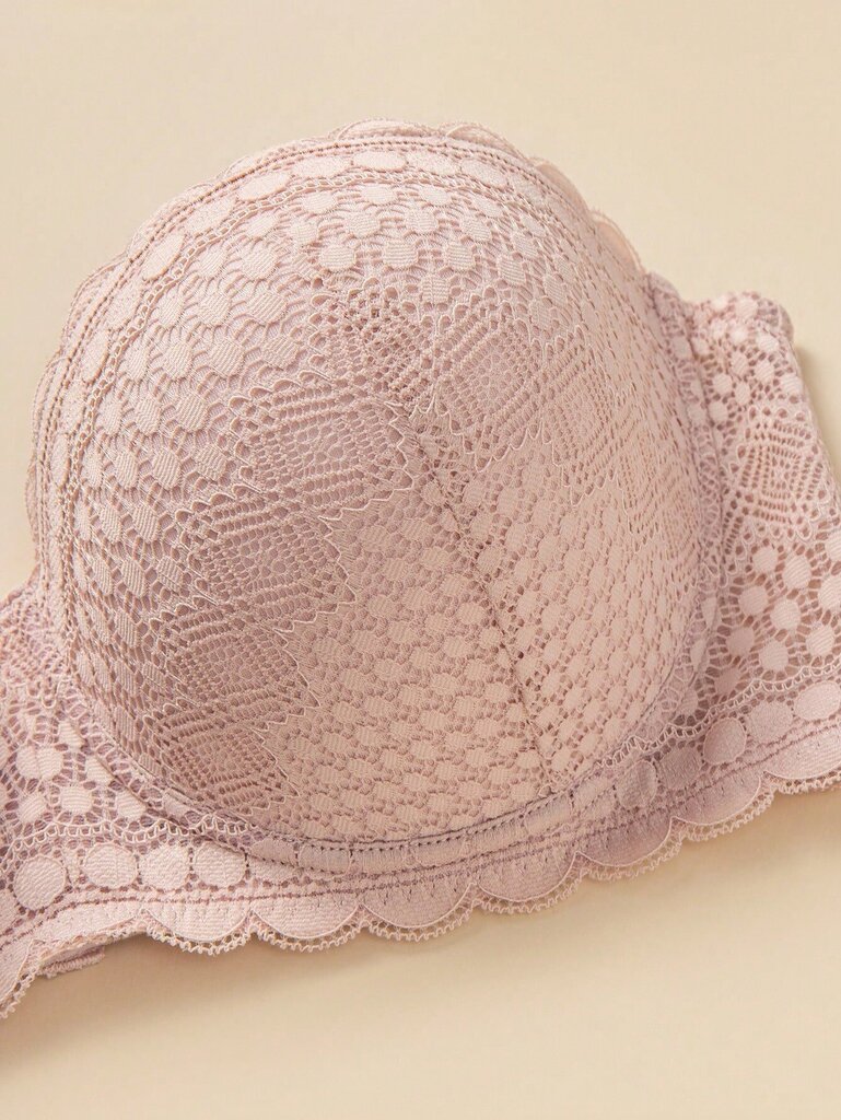 Plus Contrast Lace Scallop Trim Bra·Dusty Pink·100C hinta ja tiedot | Naisten aluspaidat | hobbyhall.fi