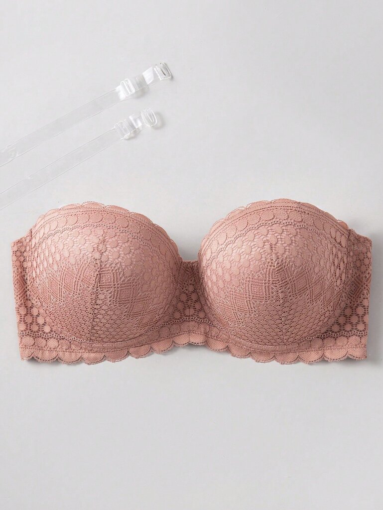 Plus Contrast Lace Scallop Trim Bra·Dusty Purple·90C hinta ja tiedot | Naisten aluspaidat | hobbyhall.fi