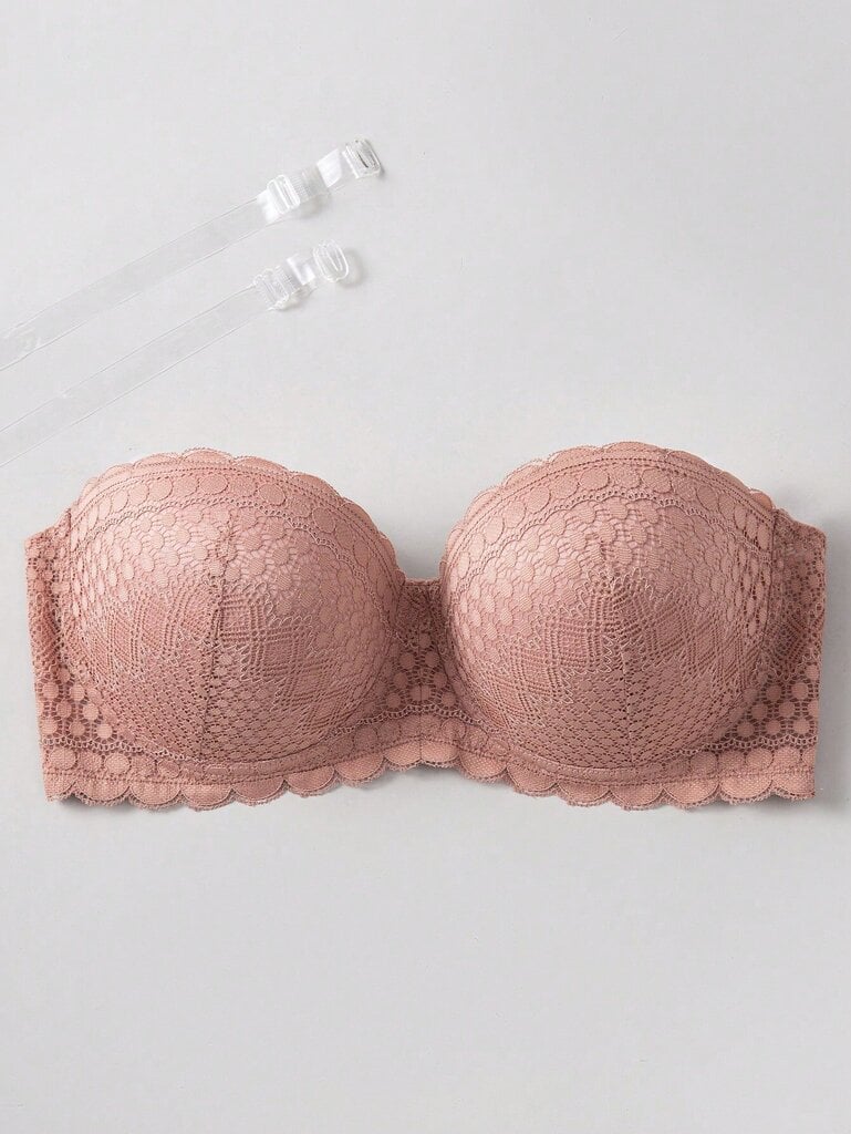 Plus Contrast Lace Scallop Trim Bra·Dusty Purple·90D hinta ja tiedot | Naisten aluspaidat | hobbyhall.fi