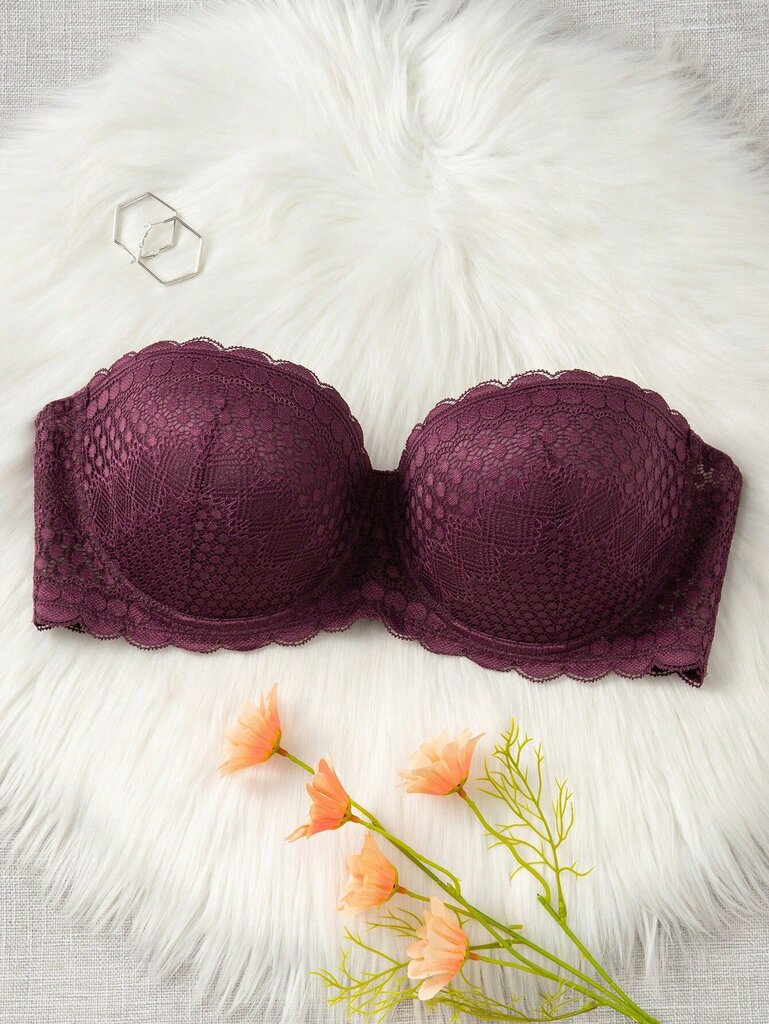 Plus Contrast Lace Scallop Trim Bra·Purple·100D hinta ja tiedot | Naisten aluspaidat | hobbyhall.fi