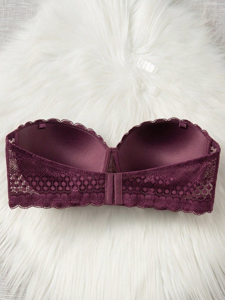 Plus Contrast Lace Scallop Trim Bra·Purple·85C hinta ja tiedot | Naisten aluspaidat | hobbyhall.fi