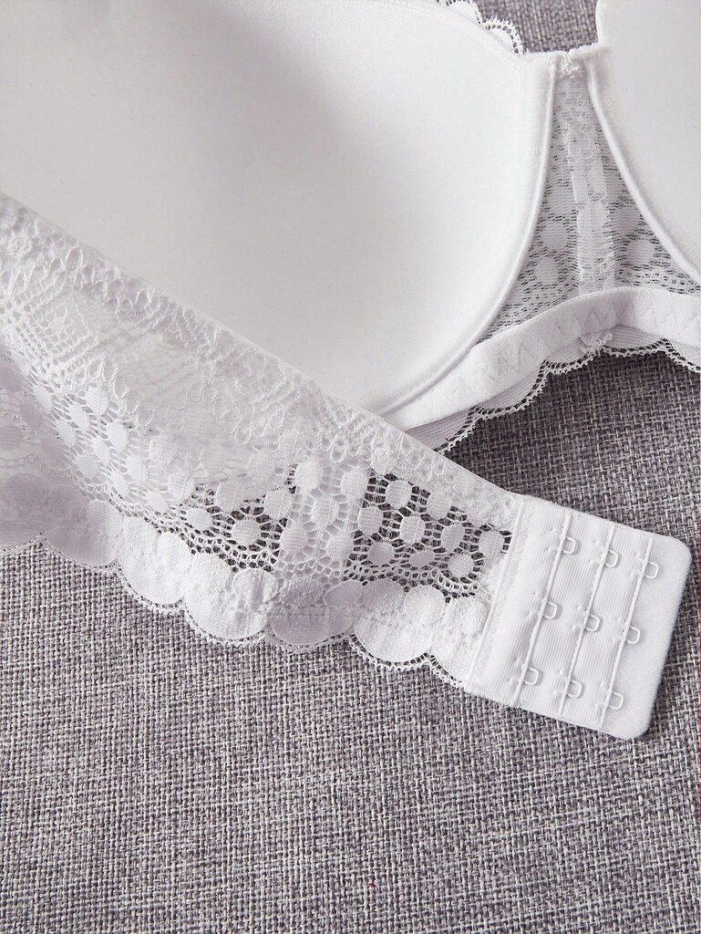 Plus Contrast Lace Scallop Trim Bra·White·105D hinta ja tiedot | Naisten aluspaidat | hobbyhall.fi