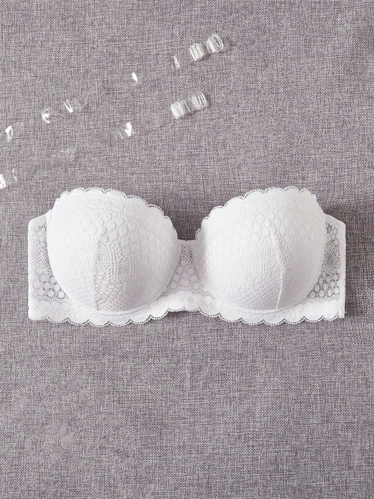 Plus Contrast Lace Scallop Trim Bra·White·90D hinta ja tiedot | Naisten aluspaidat | hobbyhall.fi