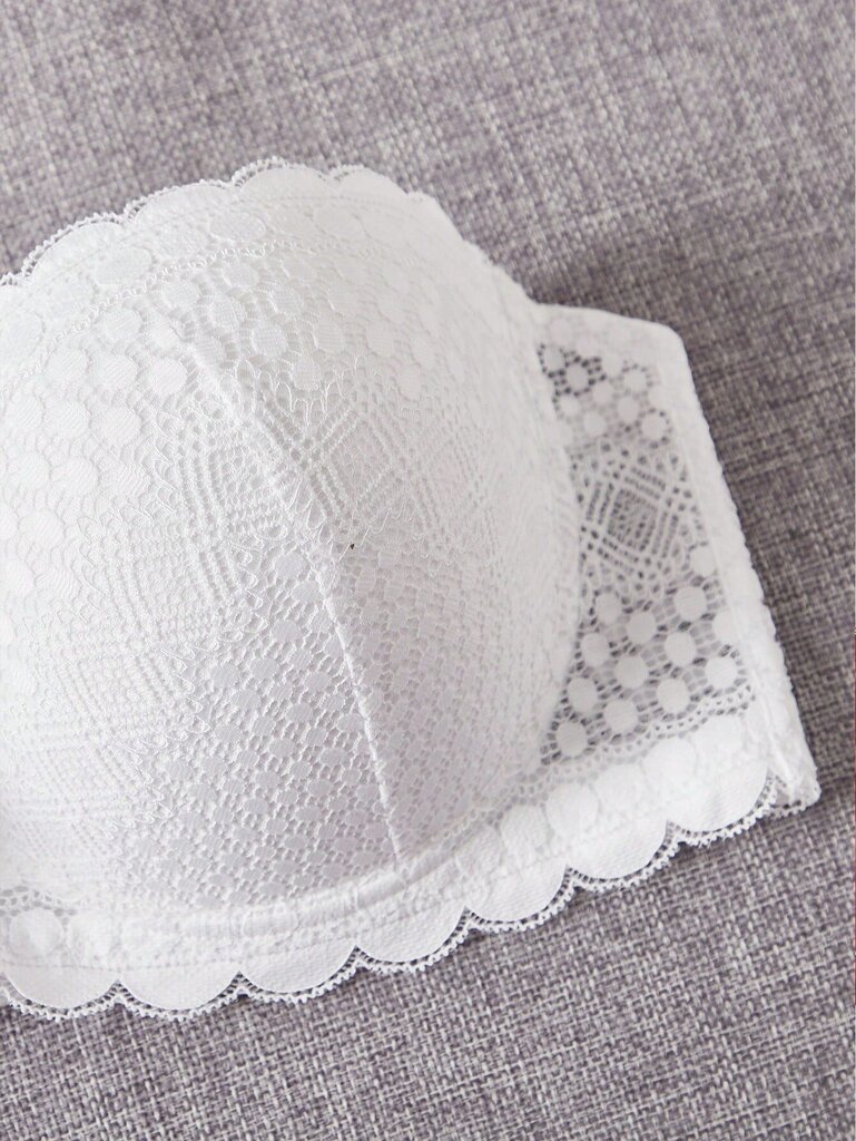 Plus Contrast Lace Scallop Trim Bra·White·95D hinta ja tiedot | Naisten aluspaidat | hobbyhall.fi