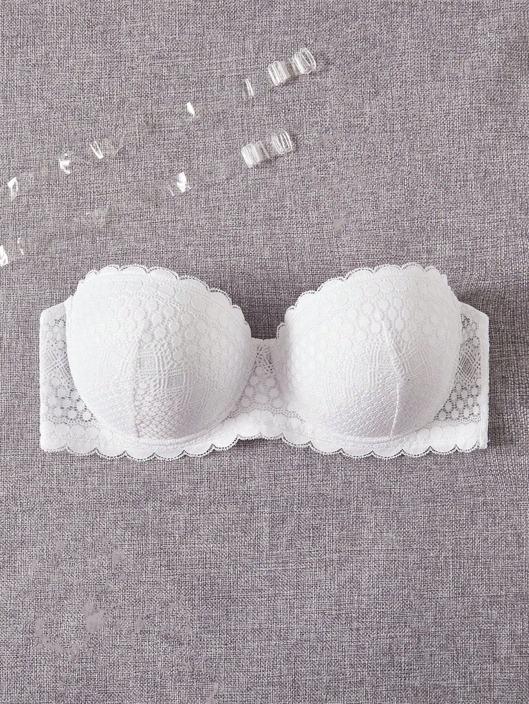 Plus Contrast Lace Scallop Trim Bra·White·95D hinta ja tiedot | Naisten aluspaidat | hobbyhall.fi