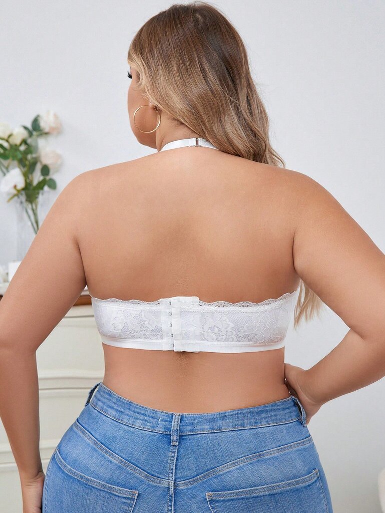 Plus Cut Out Edessä Riimu Kaula Selkäpitsi Bralette Alusvaatteet·Valkoinen·3XL hinta ja tiedot | Naisten aluspaidat | hobbyhall.fi