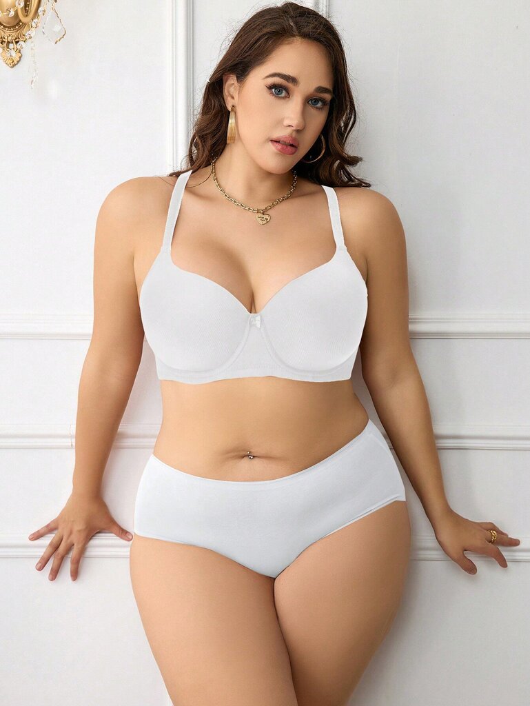 Plus Size Solid Underwire High Support Underwire Simple Bra·White·105D hinta ja tiedot | Naisten aluspaidat | hobbyhall.fi