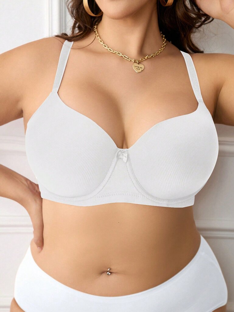 Plus Size Solid Underwire High Support Underwire Simple Bra·White·105D hinta ja tiedot | Naisten aluspaidat | hobbyhall.fi