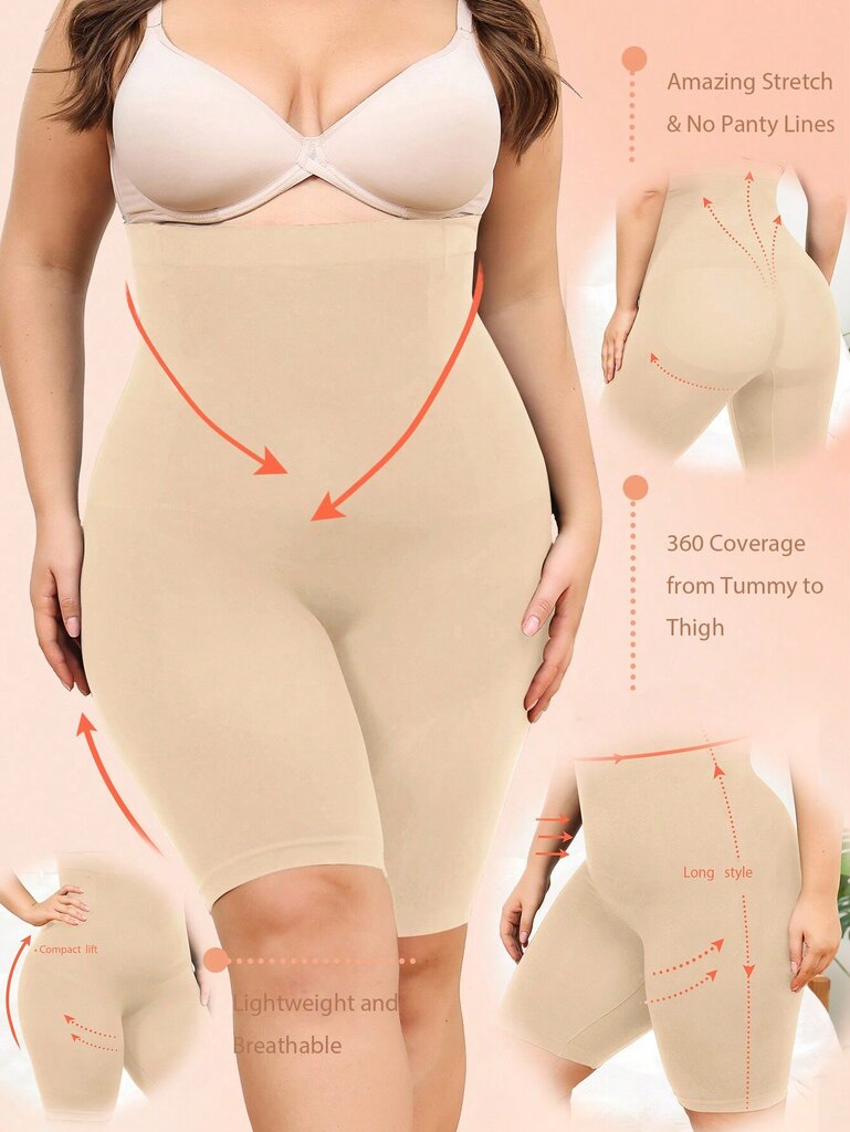 Plus High Waist Control Shapewear Shortsit·Aprikoosi·2XL hinta ja tiedot | Naisten aluspaidat | hobbyhall.fi