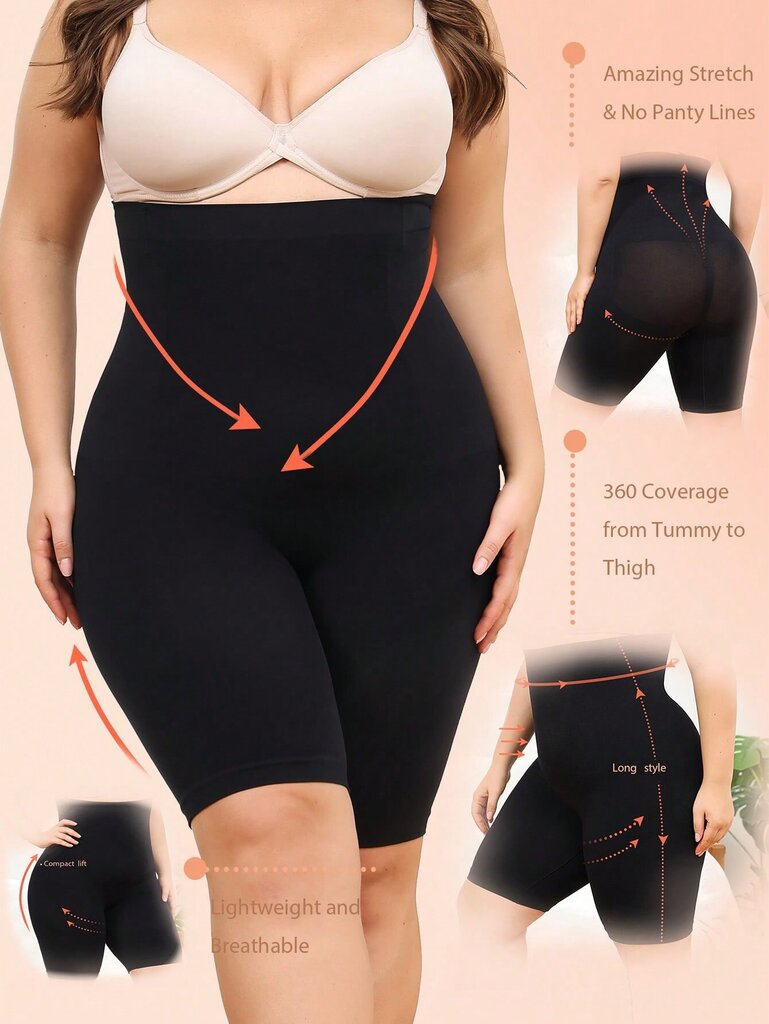 Plus High Waist Control Shapewear Shortsit · Musta · 4XL hinta ja tiedot | Naisten aluspaidat | hobbyhall.fi