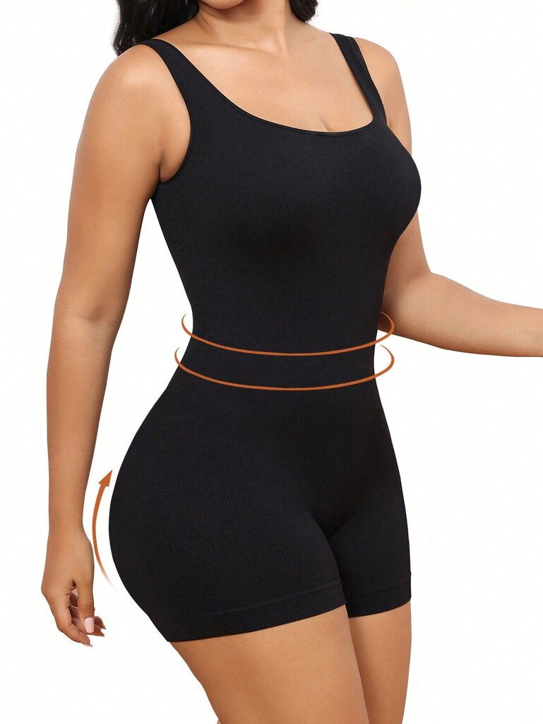 Plus Size Solid Shapewear Rento Mukava vahva Taso Keski Stretch Bodysuit · Musta · 2XL hinta ja tiedot | Naisten aluspaidat | hobbyhall.fi