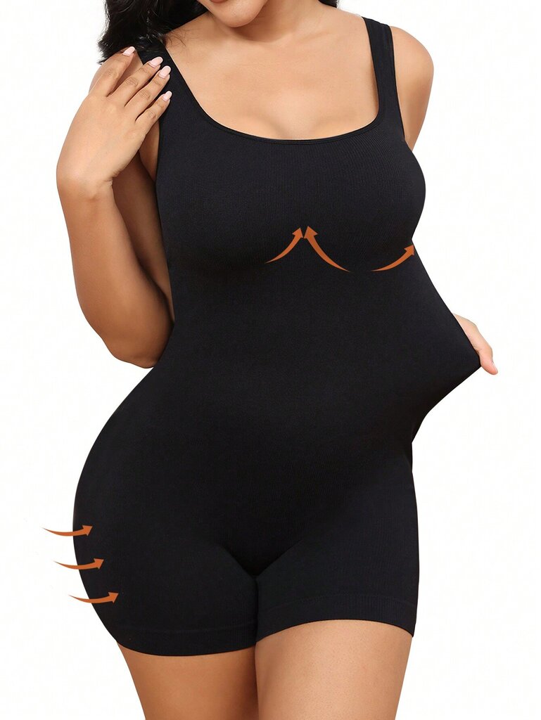 Plus Size Solid Shapewear Rento Mukava vahva Taso Keski Stretch Bodysuit·Musta·3XL hinta ja tiedot | Naisten aluspaidat | hobbyhall.fi