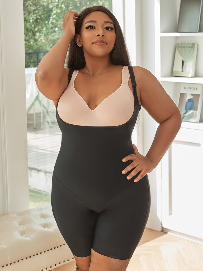 Plus Crotchless Shapewear Romper Bodysuit·Musta·1XL hinta ja tiedot | Naisten aluspaidat | hobbyhall.fi