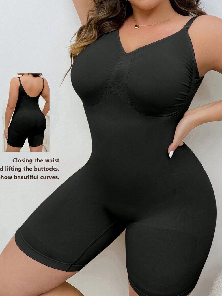 Plus Size Solid Shapewear Ultra Kevyt Joustava Bodysuit·Musta·1XL hinta ja tiedot | Naisten aluspaidat | hobbyhall.fi