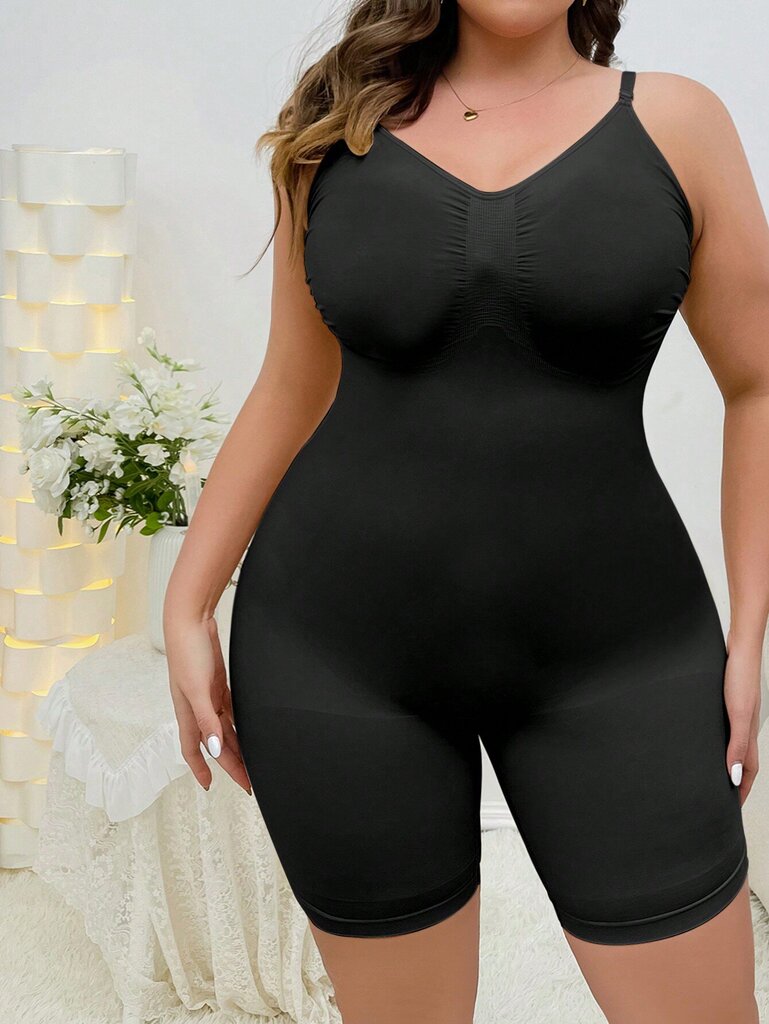 Plus Size Solid Shapewear Ultra Kevyt Joustava Bodysuit·Musta·2XL hinta ja tiedot | Naisten aluspaidat | hobbyhall.fi