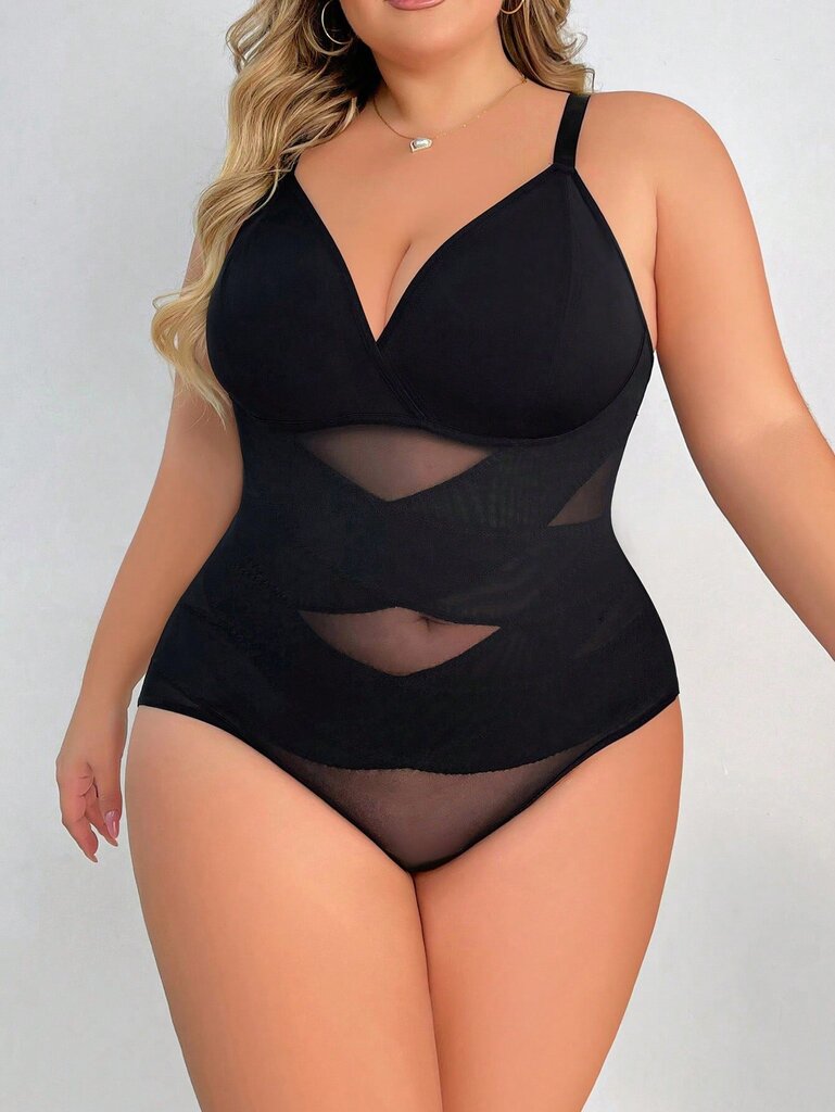 Naisten suurikokoinen verkkopatchwork Bodycon Bodysuit·musta·3XL hinta ja tiedot | Naisten aluspaidat | hobbyhall.fi