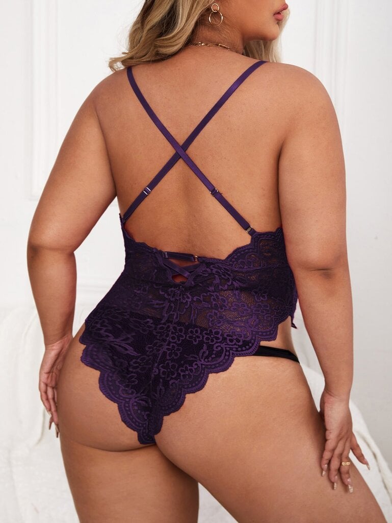 Klassinen Sexy Plus kukkainen pitsinen kampasimpukkakoristelu ristiselkä Nallebody·Purppura·4XL hinta ja tiedot | Naisten aluspaidat | hobbyhall.fi