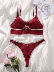 Plus-koon pitsikoristelu rypytetty rusetti, langaton alusasusetti·Burgundy·3XL hinta ja tiedot | Naisten aluspaidat | hobbyhall.fi