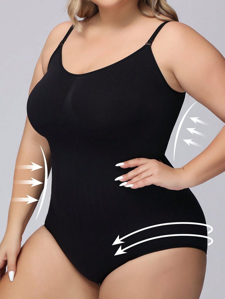 Plus Size Bow Detail Shapewear Medium Stretch Kevyt Bodysuit·Musta·2XL hinta ja tiedot | Naisten aluspaidat | hobbyhall.fi