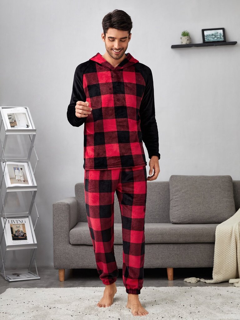 Miesten Buffalo Plaid Print Kiristysnyöri vyötäröllä Teddy Pyjamahousut·Multicolor·S hinta ja tiedot | Miesten kylpytakit ja pyjamat | hobbyhall.fi