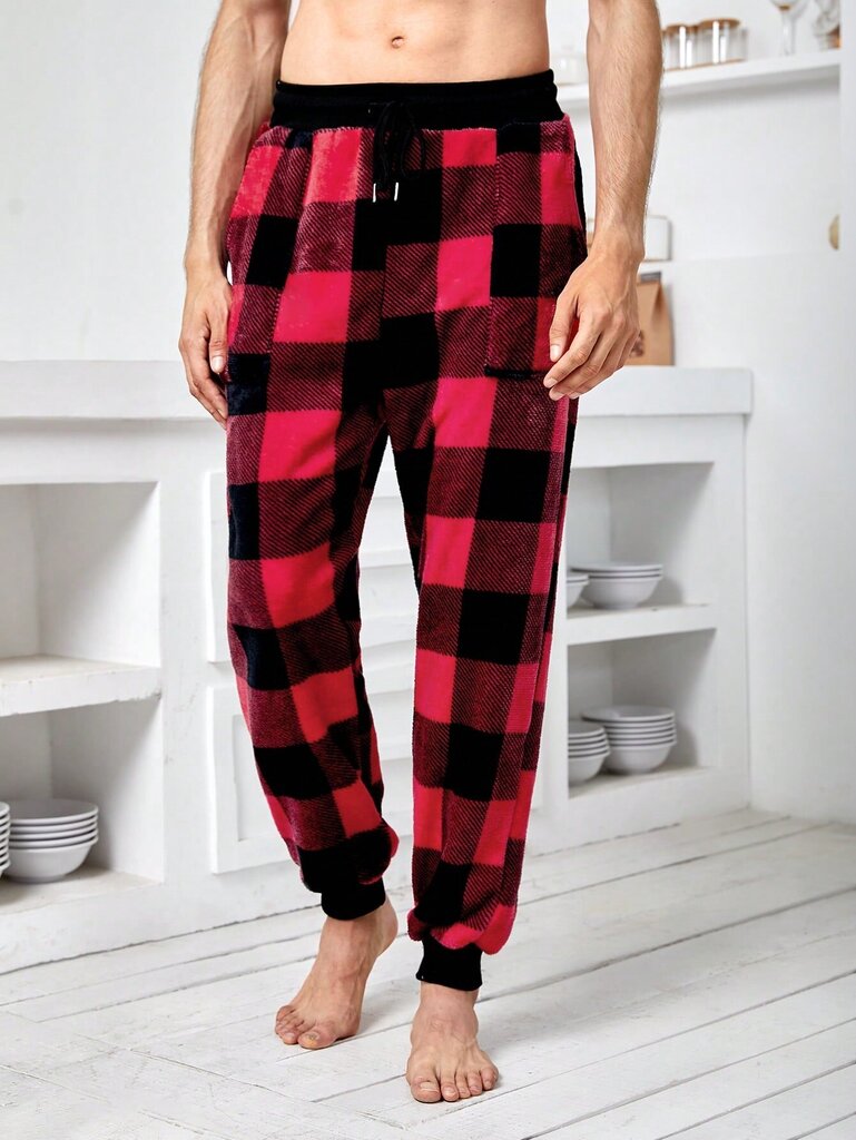 Miesten Buffalo Plaid Print Kiristysnyöri vyötäröllä Pyjama housut·Multicolor·S hinta ja tiedot | Miesten kylpytakit ja pyjamat | hobbyhall.fi