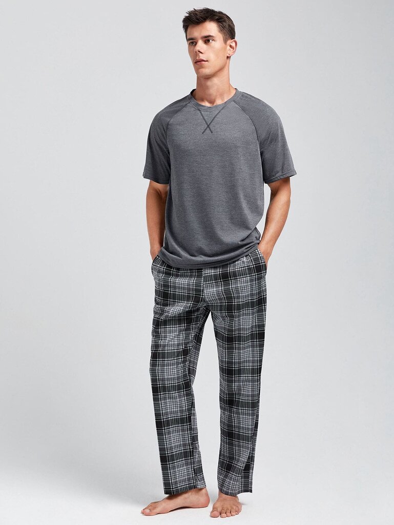 Miesten Plaid Print PJ Set·Grey·L hinta ja tiedot | Miesten kylpytakit ja pyjamat | hobbyhall.fi