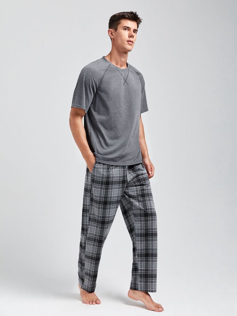 Miesten Plaid Print PJ Set·Grey·L hinta ja tiedot | Miesten kylpytakit ja pyjamat | hobbyhall.fi