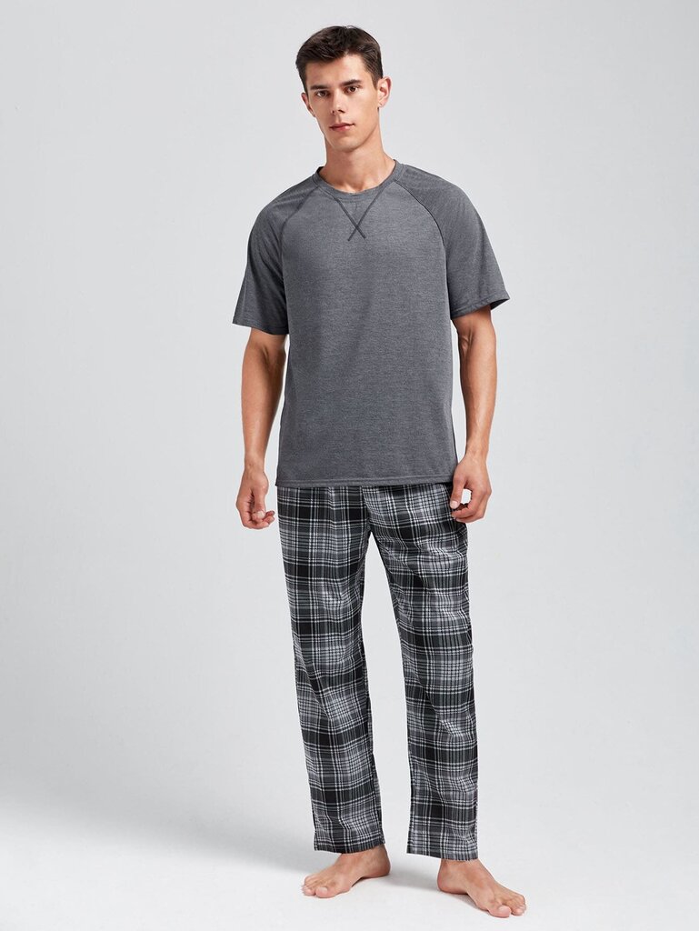 Miesten Plaid Print PJ Set·Grey·L hinta ja tiedot | Miesten kylpytakit ja pyjamat | hobbyhall.fi