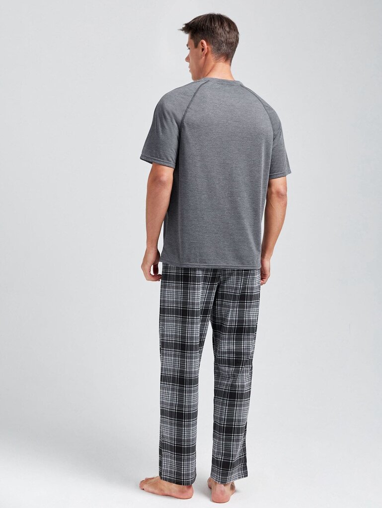 Miesten Plaid Print PJ Set·Grey·M hinta ja tiedot | Miesten kylpytakit ja pyjamat | hobbyhall.fi