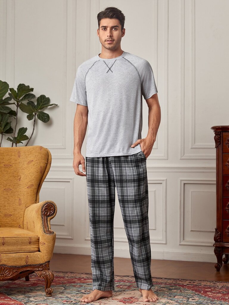 Miesten Plaid Print PJ Set·Multicolor·L hinta ja tiedot | Miesten kylpytakit ja pyjamat | hobbyhall.fi